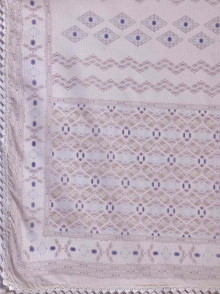 Beige Embroidered Cotton Blend Straight Suit With Dupatta