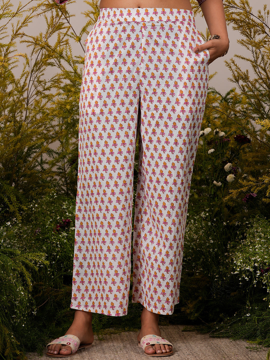 Pink Printed Cotton Straight Suit With Dupatta