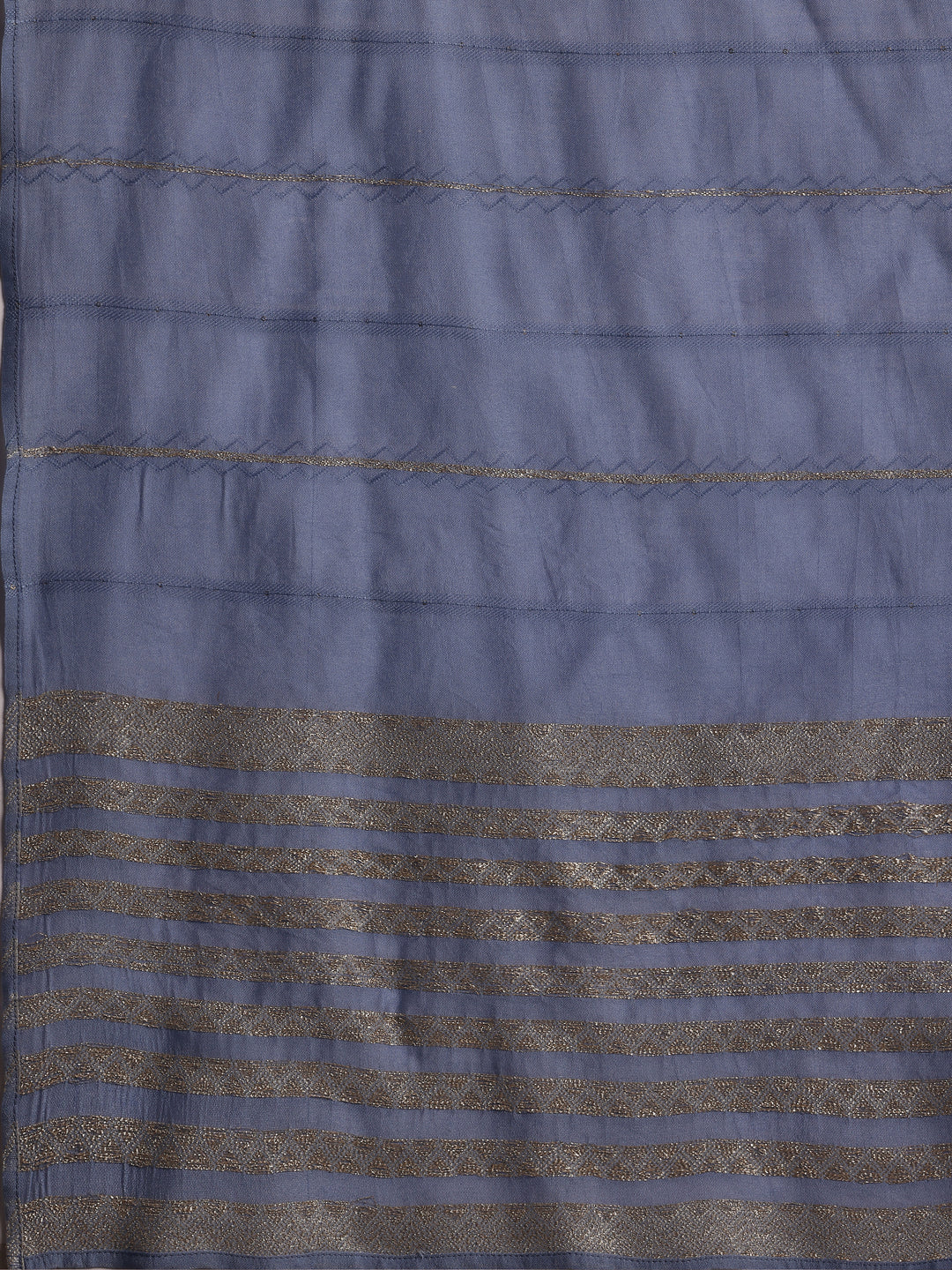 Blue Printed Silk Blend A-Line Kurta With Trousers & Dupatta