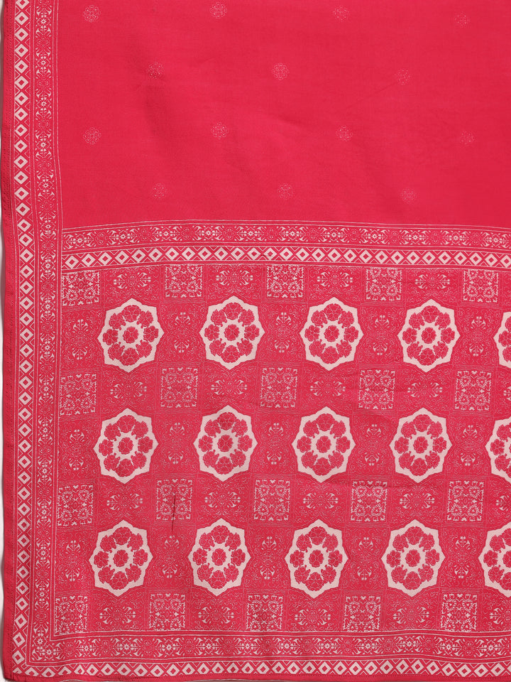 Pink Printed Silk Blend Anarkali Suit With Dupatta