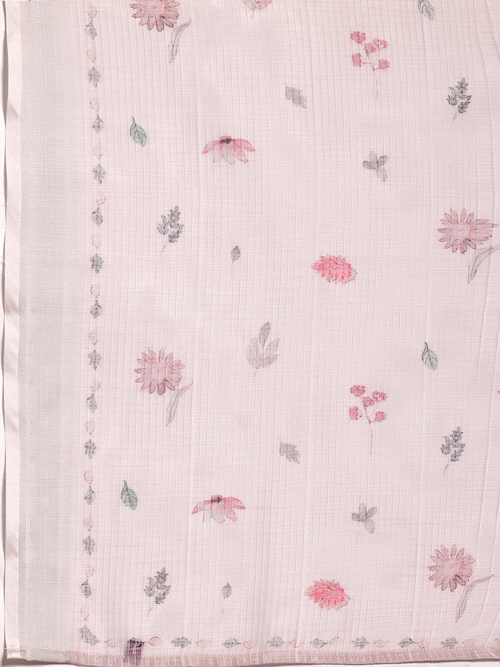 Lilac Printed Cotton Straight Suit With Dupatta