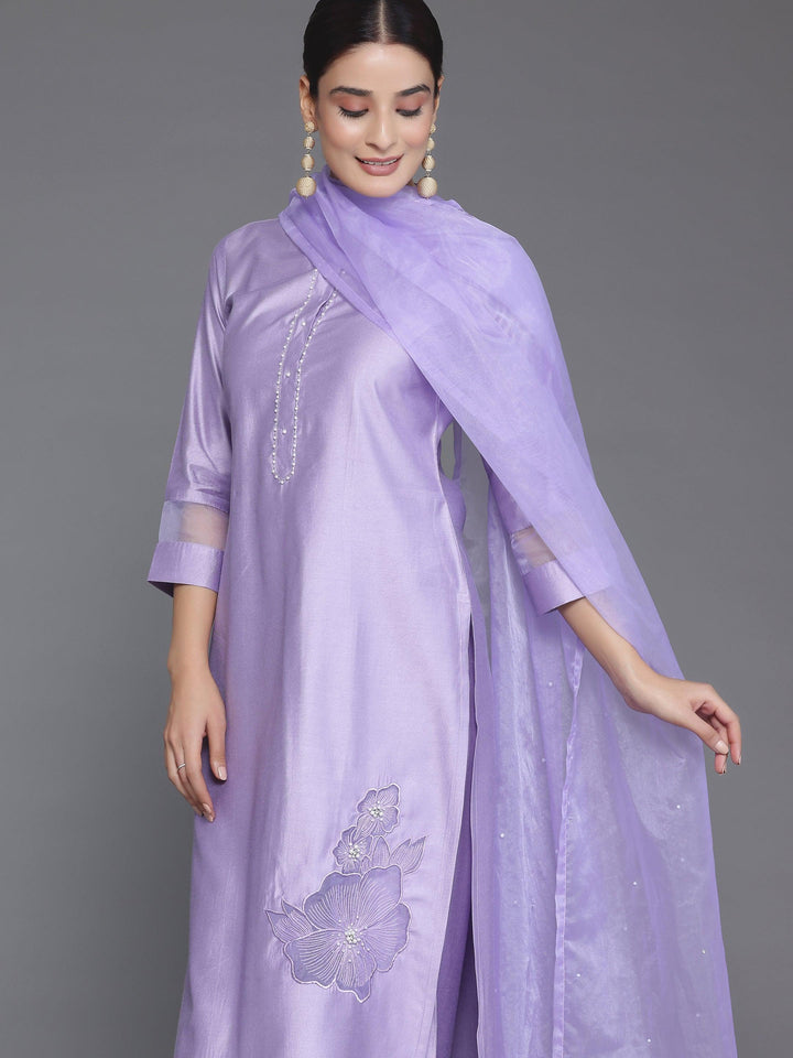 Lavender Solid Silk Blend Straight Suit With Dupatta