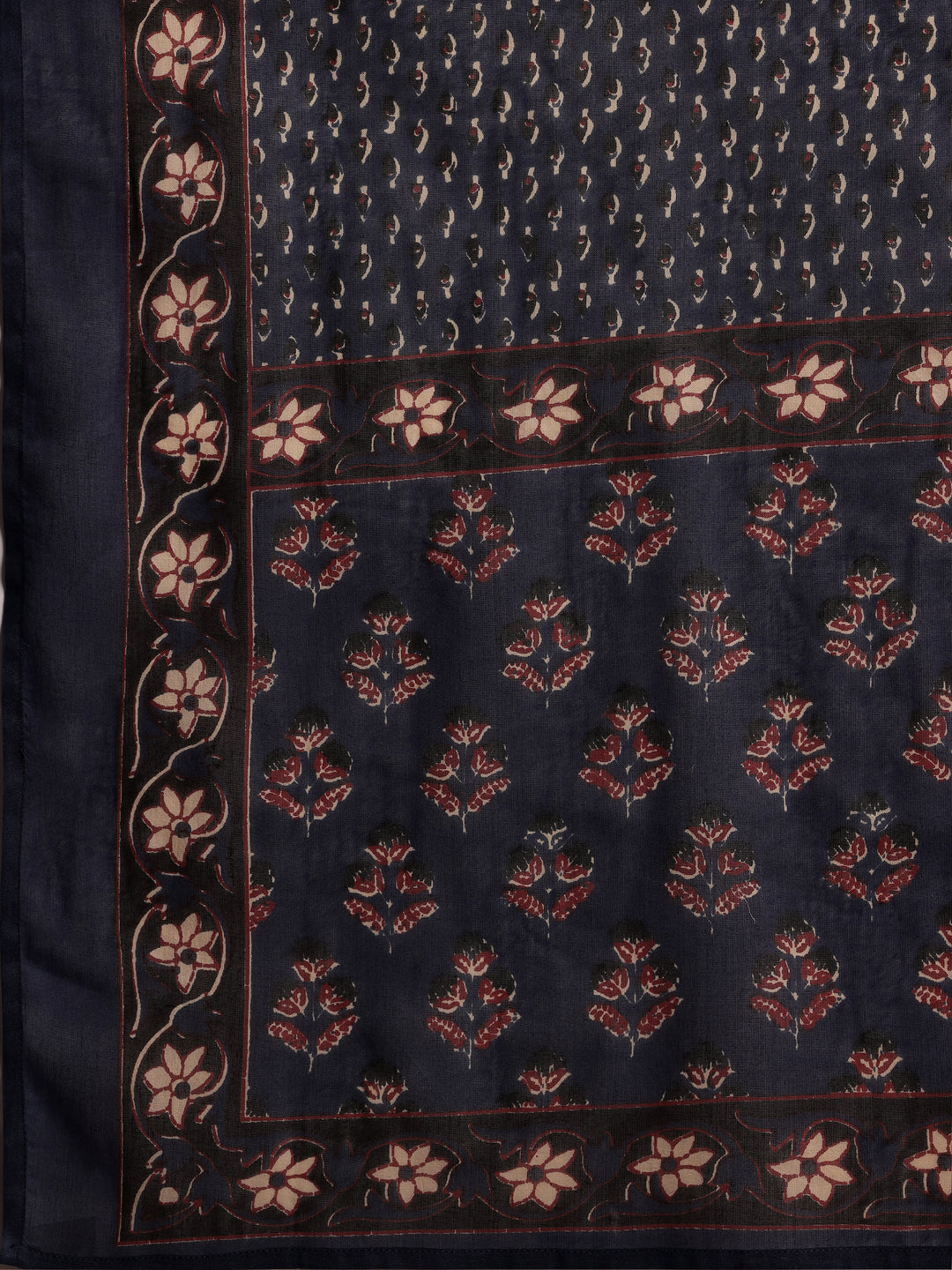 Blue Printed Cotton Straight Suit With Dupatta