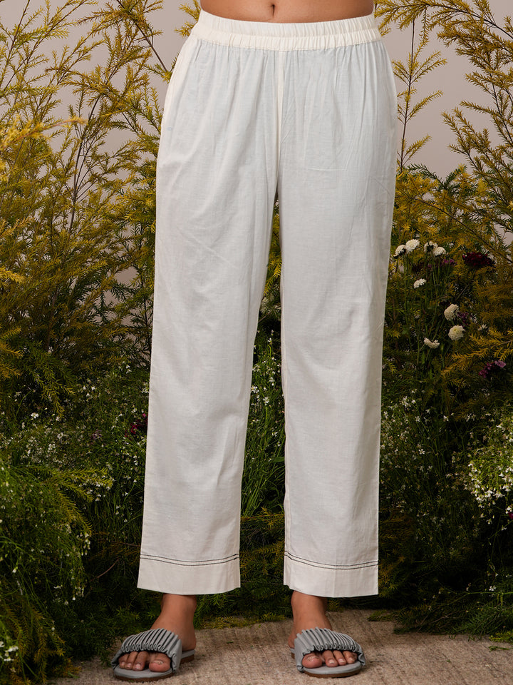 Off White Woven Design Cotton Straight Suit With Dupatta