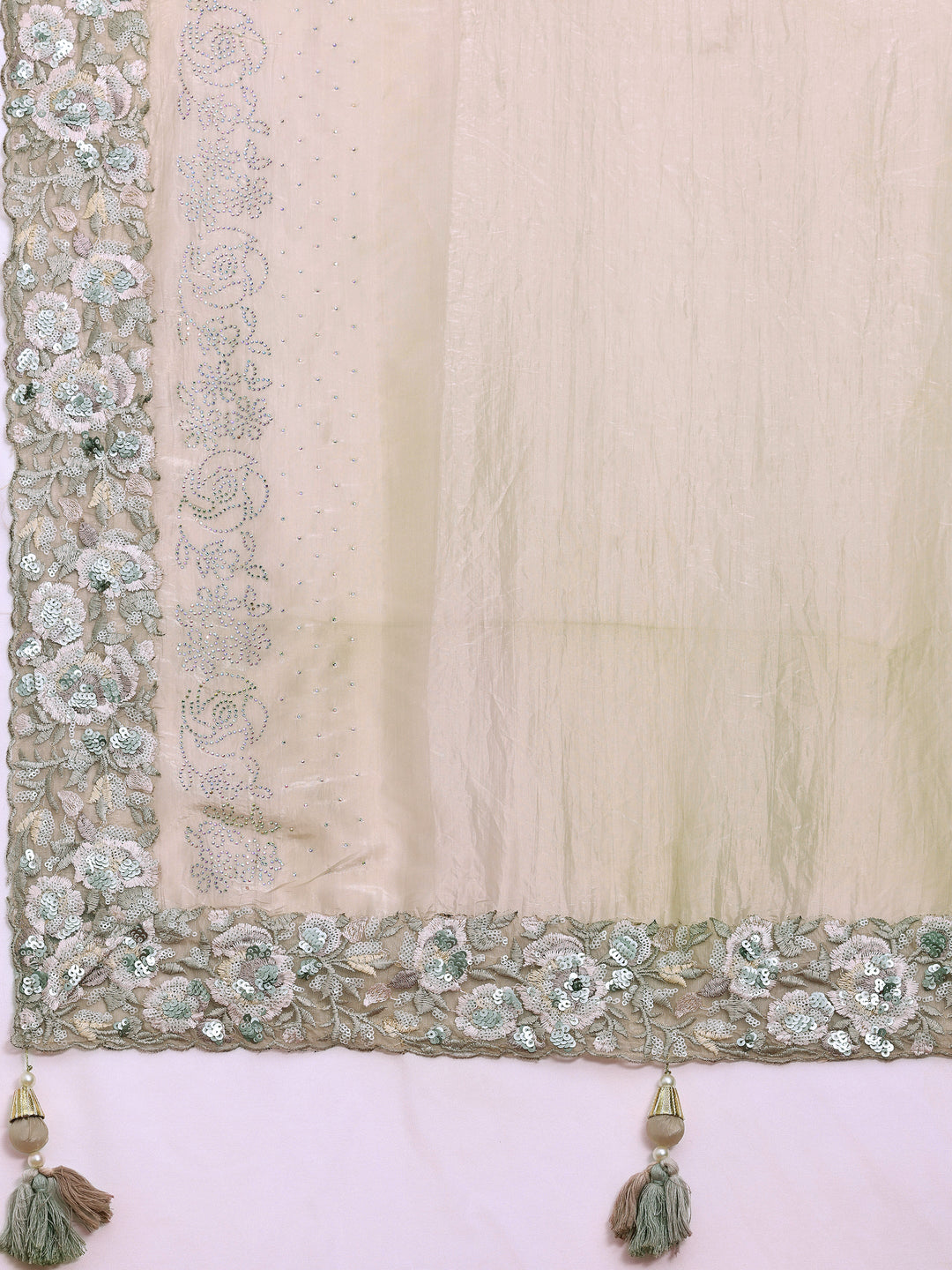 Libas Art Pink Embellished Tissue Saree With Unstitched Blouse Piece