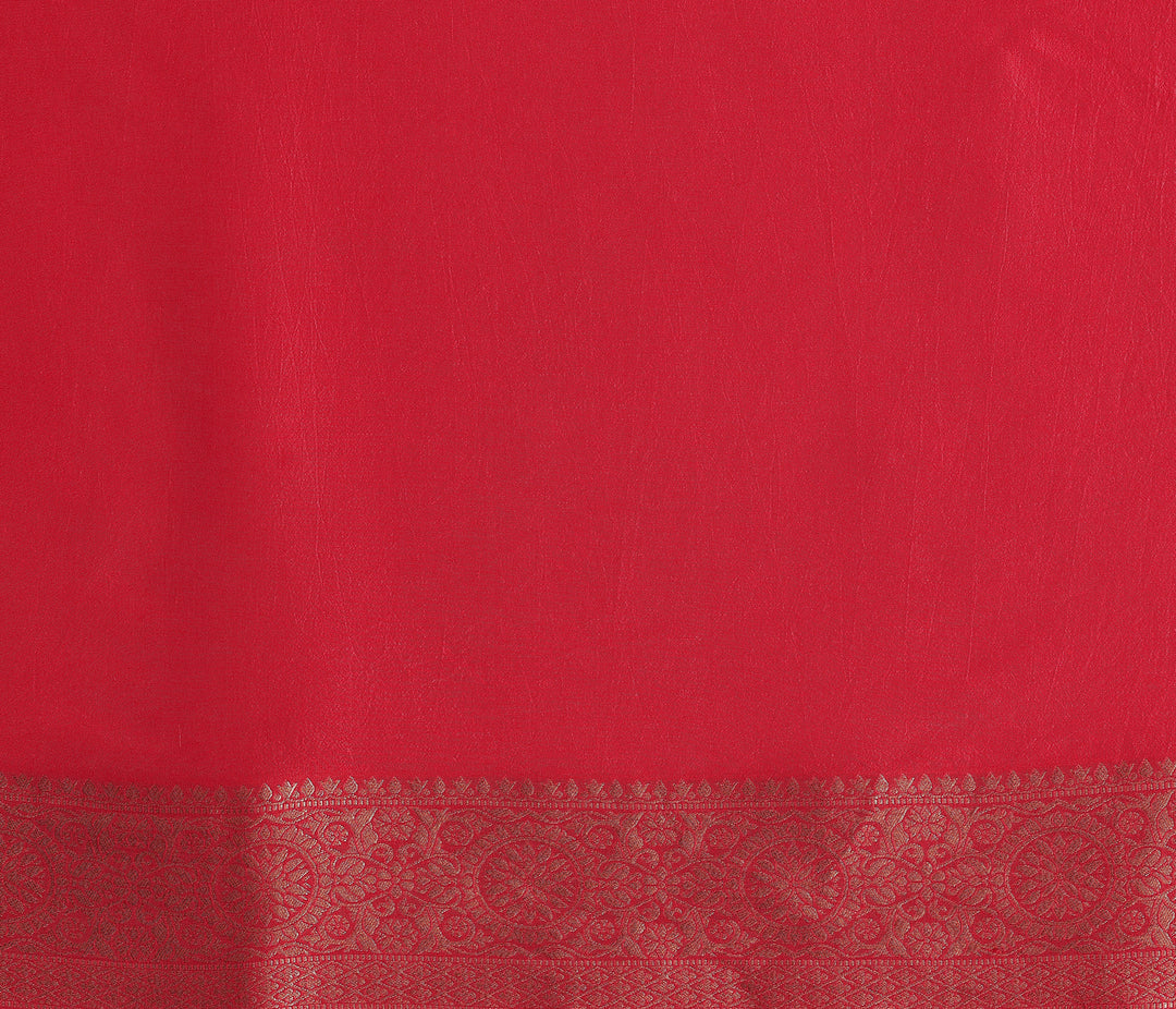 Libas Art Red Orange Woven Design Satin Saree With Unstitched  Blouse Piece