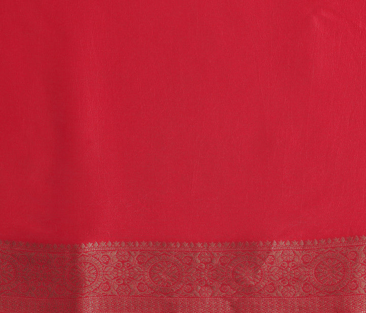 Libas Art Red Orange Woven Design Satin Saree With Unstitched  Blouse Piece