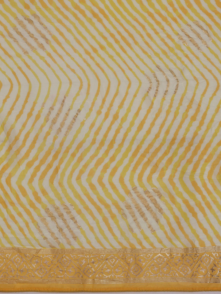 Yellow Printed Poly Georgette Saree With Unstitched Blouse Piece