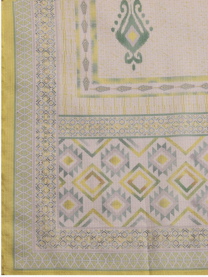 Off White Embroidered Cotton Blend Straight Suit With Dupatta
