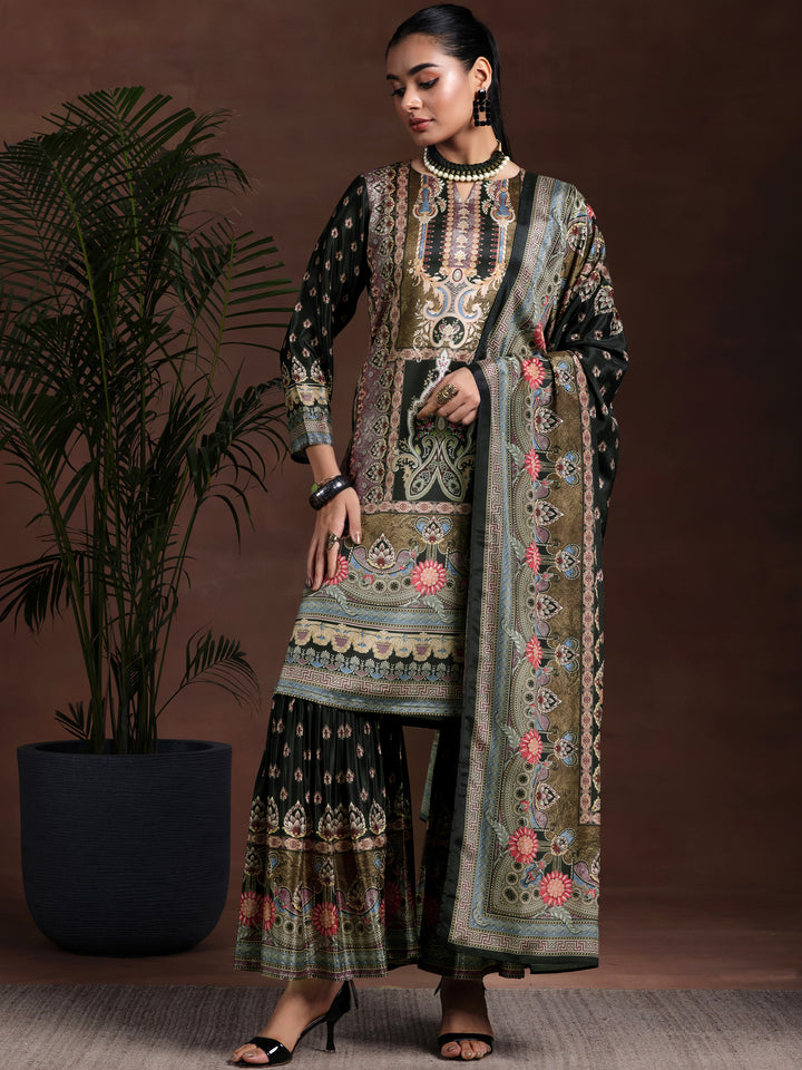 Multi Printed Silk Blend Straight Suit With Dupatta