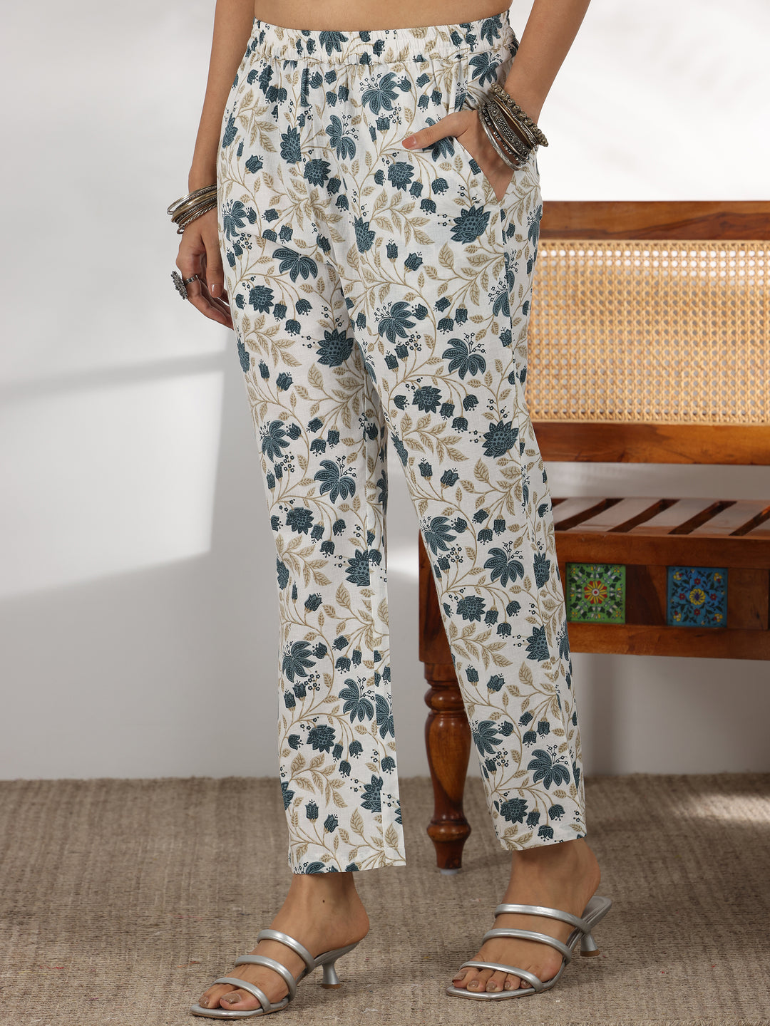 White Printed Cotton Straight Suit With Dupatta