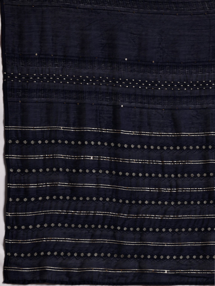 Blue Printed Rayon A-Line Kurta With Palazzos & Dupatta