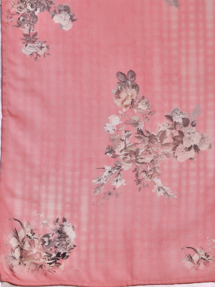 Pink Printed Cotton Straight Suit With Dupatta