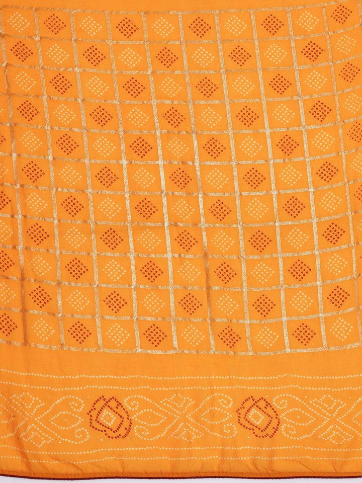 Mustard Printed Poly Georgette Saree With Unstitched Blouse Piece