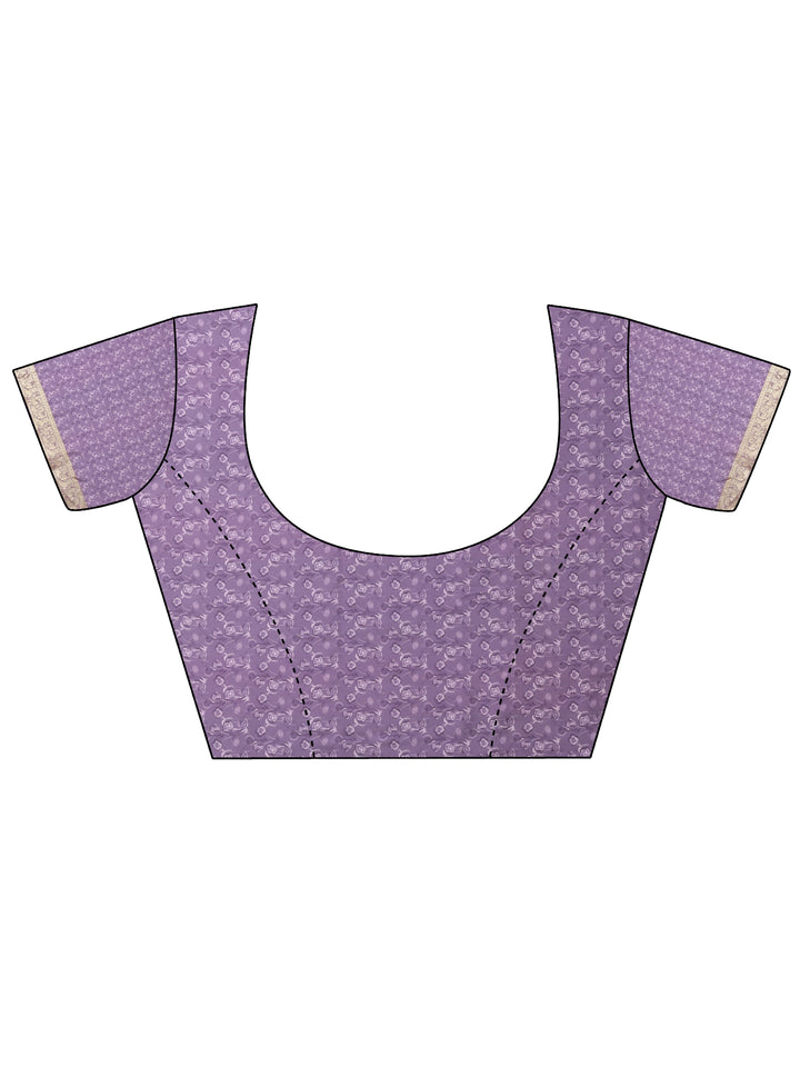 Lavender Printed Crepe Saree With Unstitched Blouse Piece