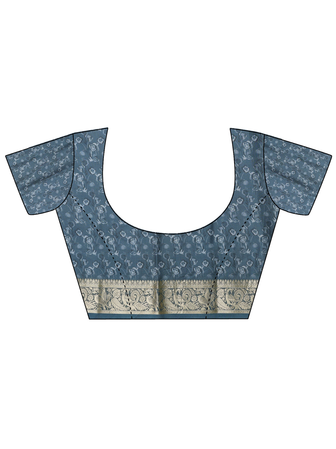 Blue Printed Crepe Saree With Unstitched Blouse Piece