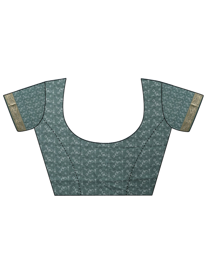 Green Printed Crepe Saree With Unstitched Blouse Piece