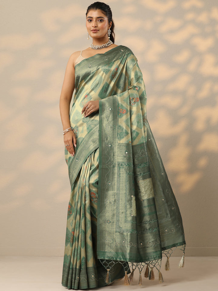 Green Woven Design Silk Blend Saree With Unstitched Blouse Piece