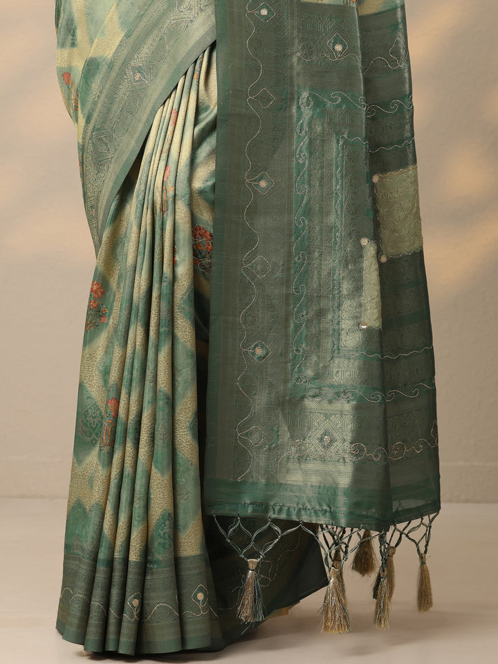 Green Woven Design Silk Blend Saree With Unstitched Blouse Piece