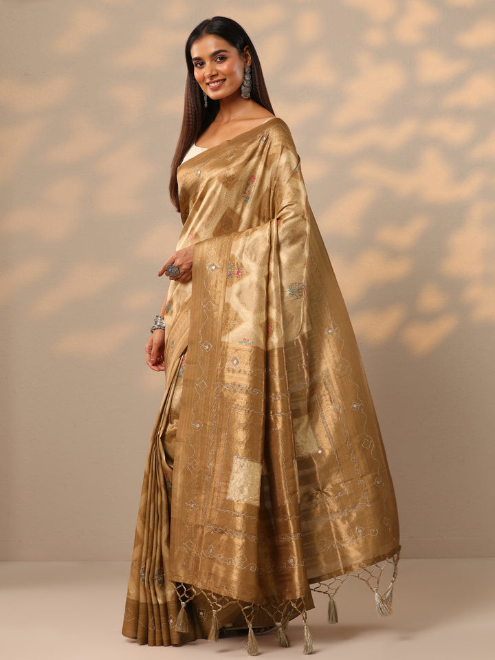 Gold Woven Design Banarasi Silk blend Saree With Unstitched Blouse Piece