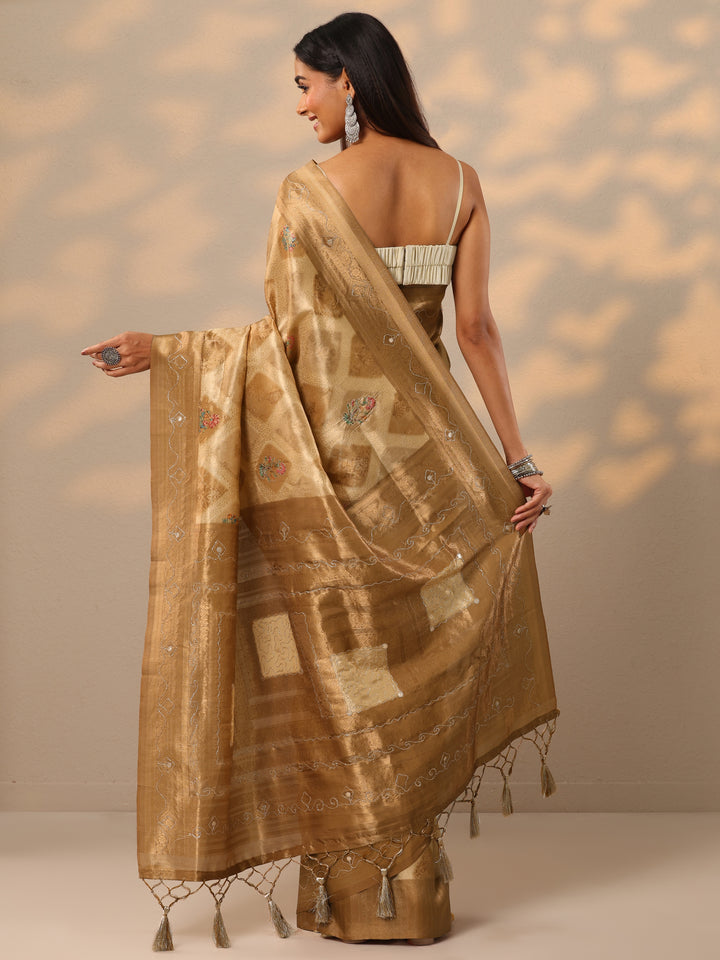 Gold Woven Design Banarasi Silk blend Saree With Unstitched Blouse Piece