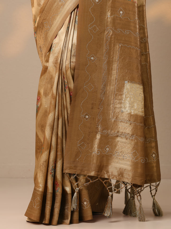 Gold Woven Design Banarasi Silk blend Saree With Unstitched Blouse Piece