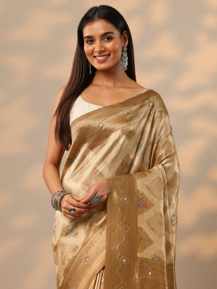 Gold Woven Design Banarasi Silk blend Saree With Unstitched Blouse Piece