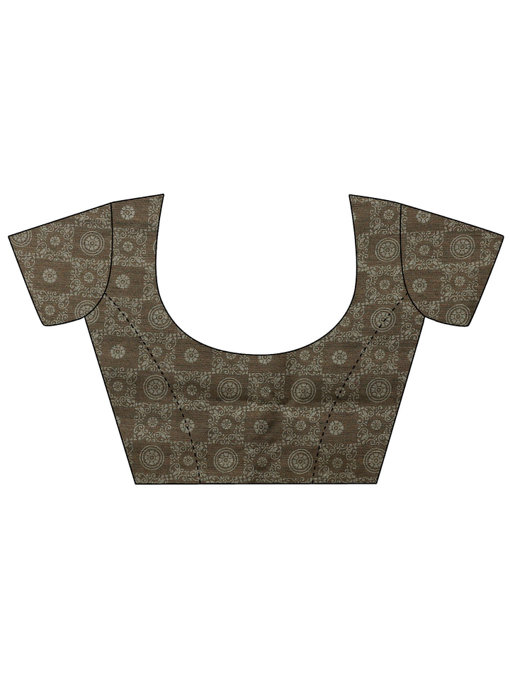 Green Printed Silk Blend Saree With Unstitched Blouse Piece