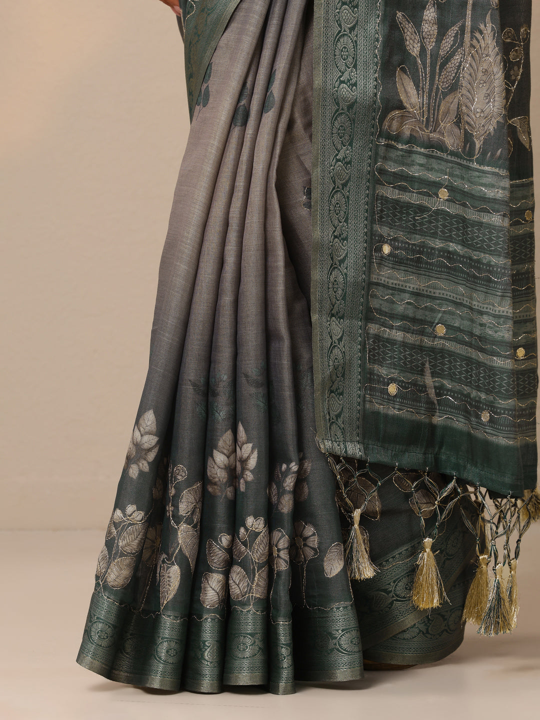 Blue Printed Silk Blend Sarees With Unstitched Blouse Piece