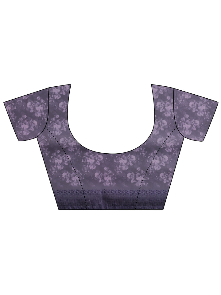 Purple Printed Georgette Saree With Unstitched Blouse Piece