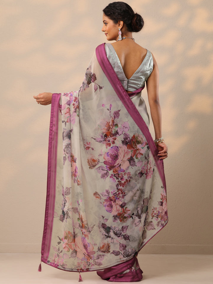 Pink Printed Georgette Saree With Unstitched Blouse Piece