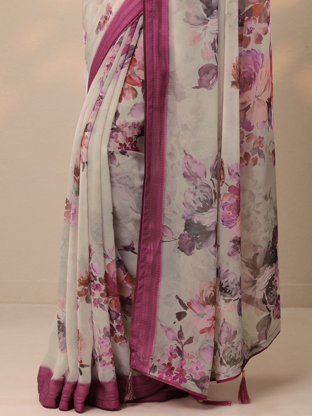 Pink Printed Georgette Saree With Unstitched Blouse Piece