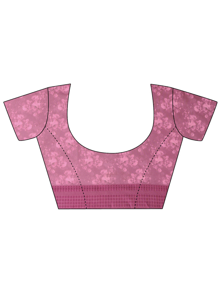 Pink Printed Georgette Saree With Unstitched Blouse Piece