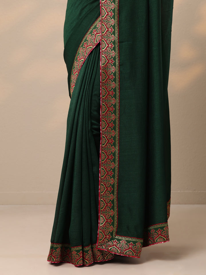 Green Solid Silk Blend Saree With Unstitched Blouse Piece