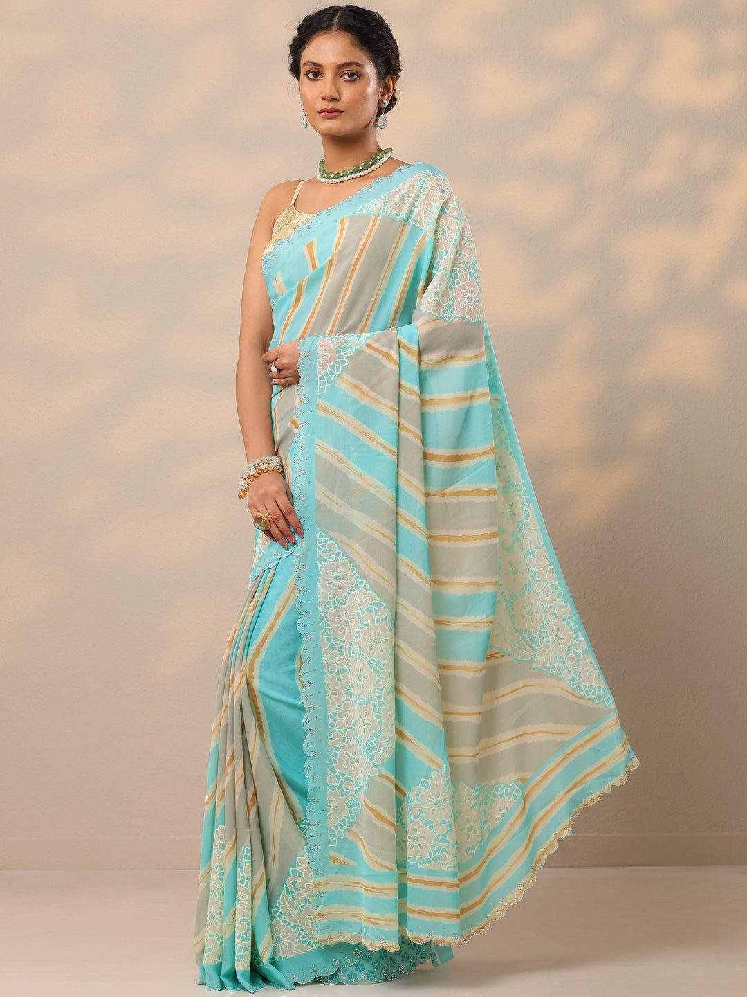 Blue Leheriya Printed Georgette Saree With Unstitched Blouse Piece