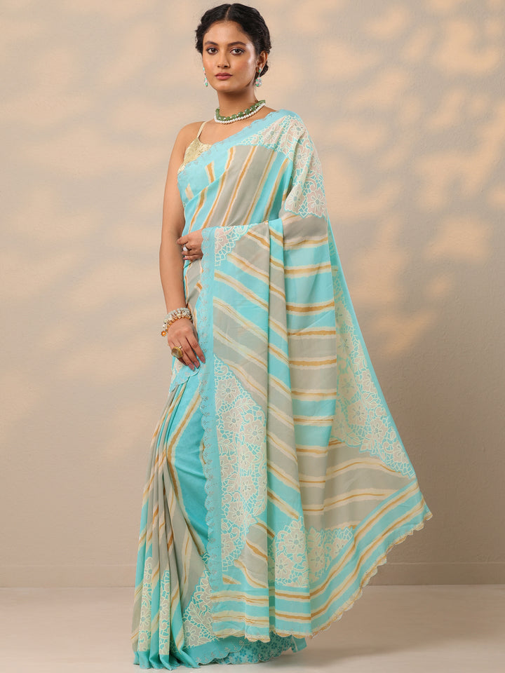 Blue Leheriya Printed Georgette Saree With Unstitched Blouse Piece