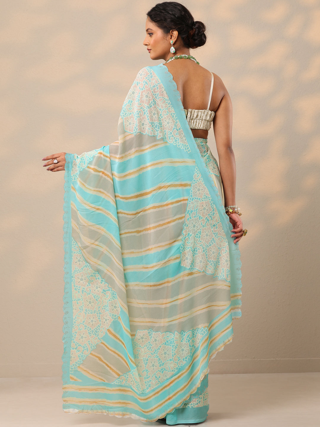 Blue Leheriya Printed Georgette Saree With Unstitched Blouse Piece