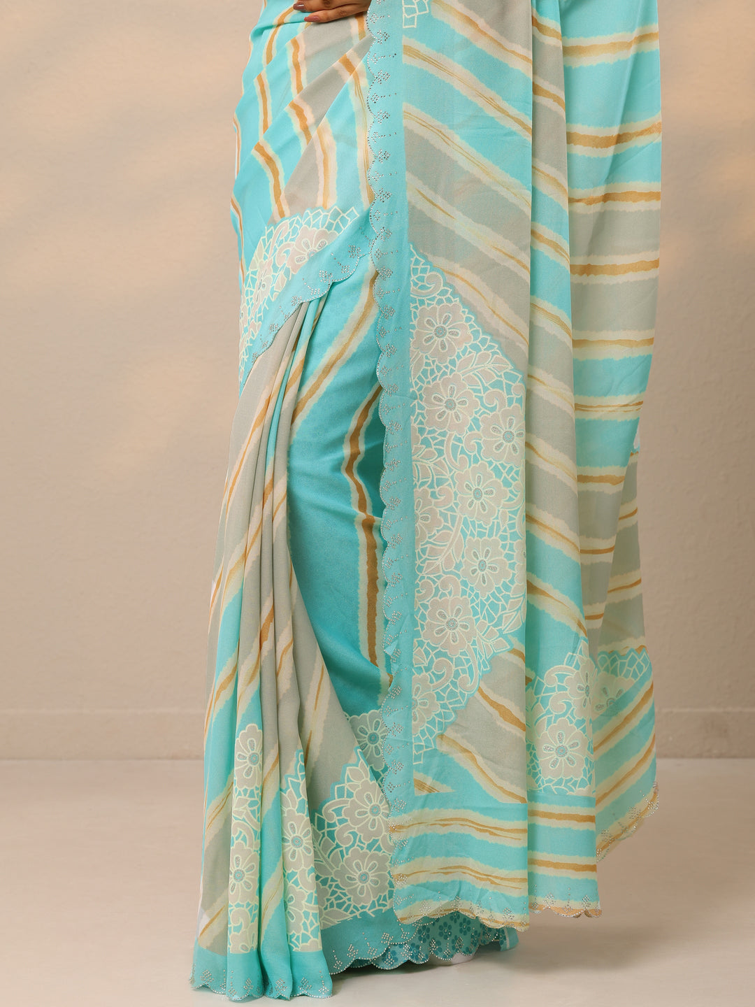 Blue Leheriya Printed Georgette Saree With Unstitched Blouse Piece