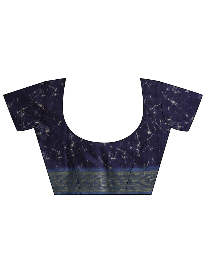 Blue Printed Silk Blend Saree With Unstitched Blouse Piece