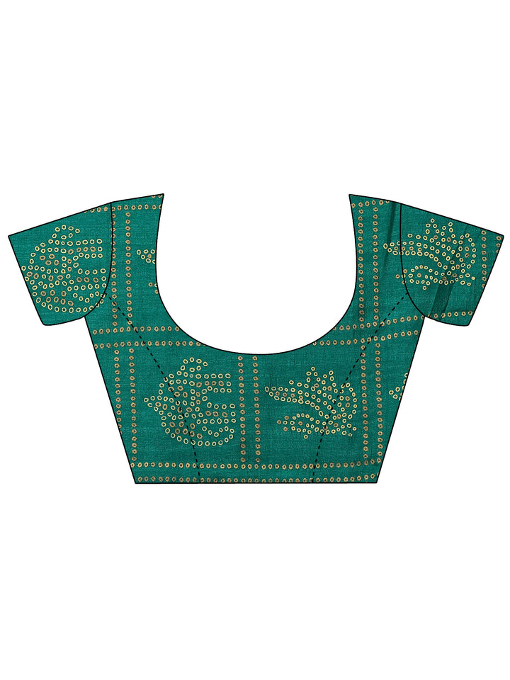Green Bandhani Printed Silk Blend Sarees With Unstitched Blouse Piece
