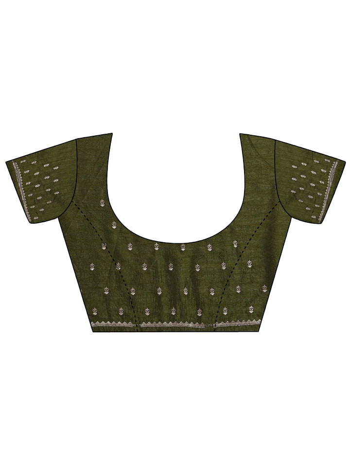 Green Embellished Silk Blend Sarees With Unstitched Blouse Piece