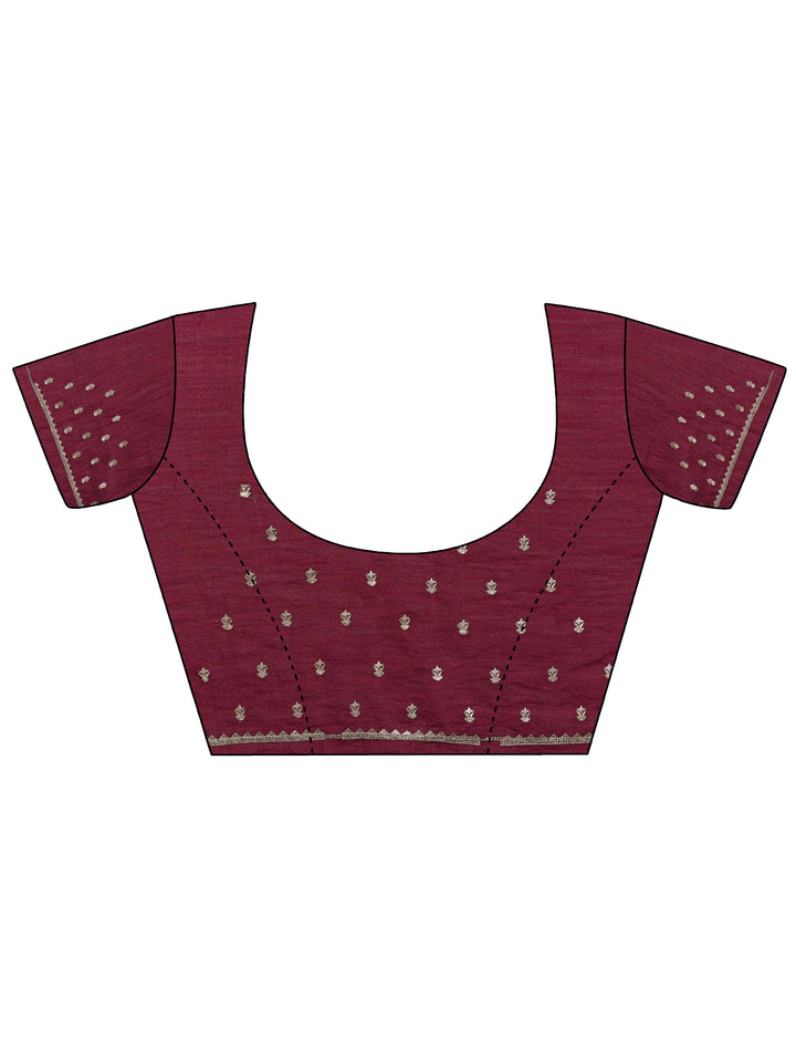 Burgundy Embellished Silk Blend Sarees With Unstitched Blouse Piece