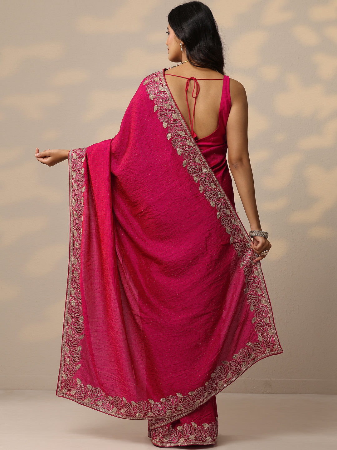 Pink Embellished Silk Blend Sarees With Unstitched Blouse Piece