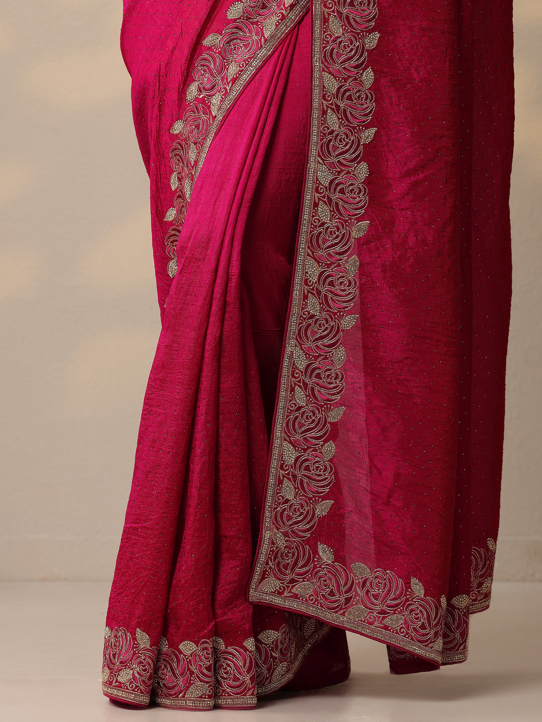 Pink Embellished Silk Blend Sarees With Unstitched Blouse Piece