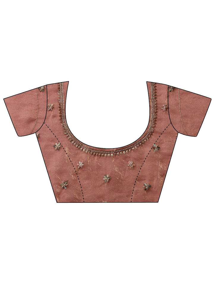 Peach Embellished Organza Sarees With Unstitched Blouse Piece