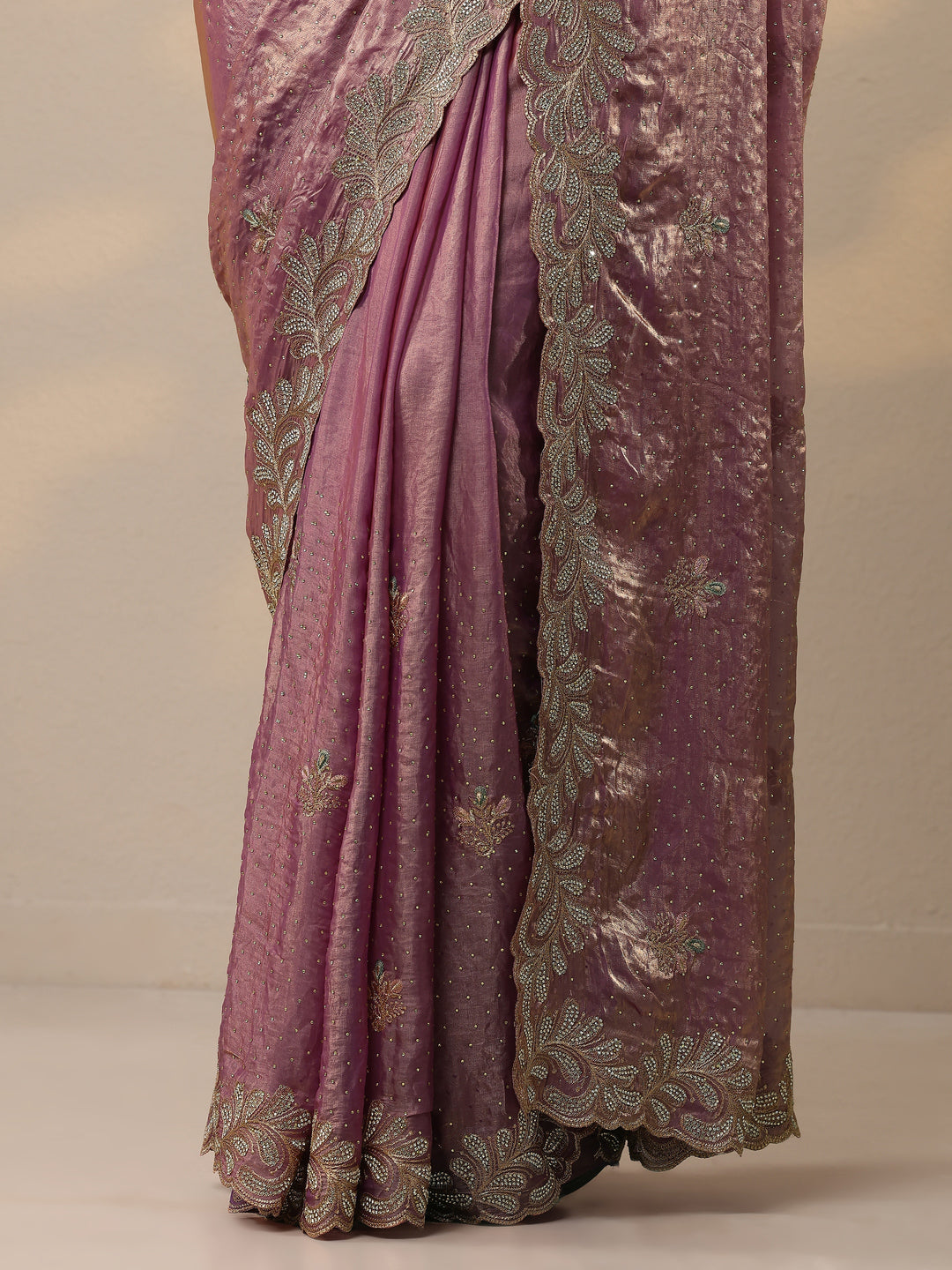 Lavender Embellished Organza Sarees With Unstitched Blouse Piece