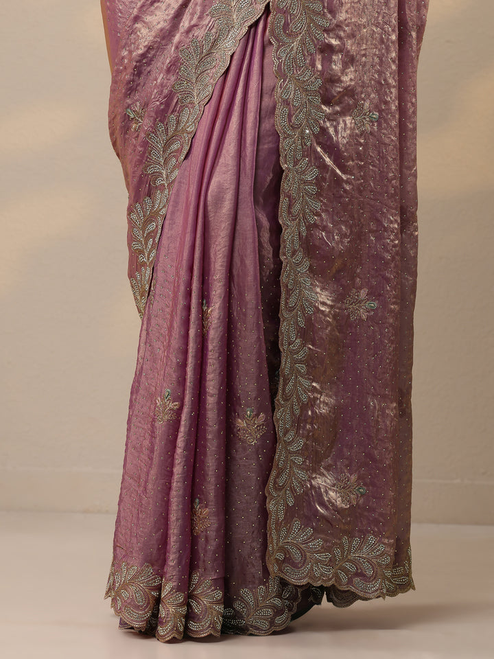 Lavender Embellished Organza Sarees With Unstitched Blouse Piece