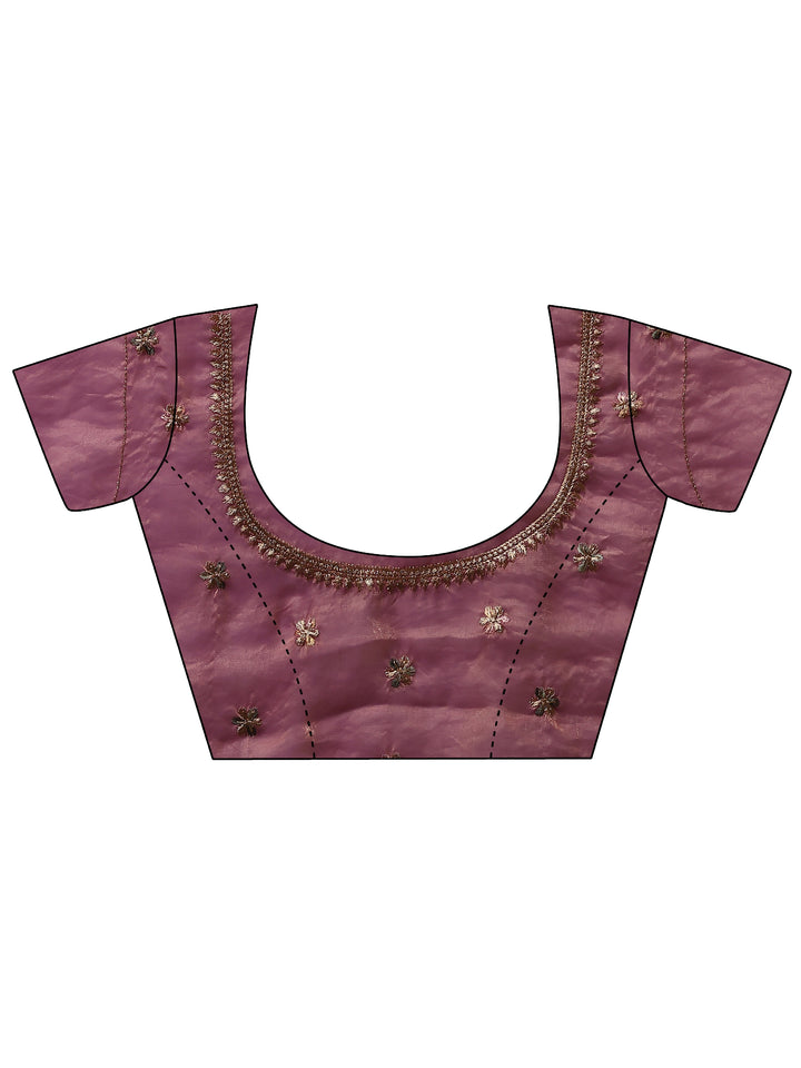 Lavender Embellished Organza Sarees With Unstitched Blouse Piece