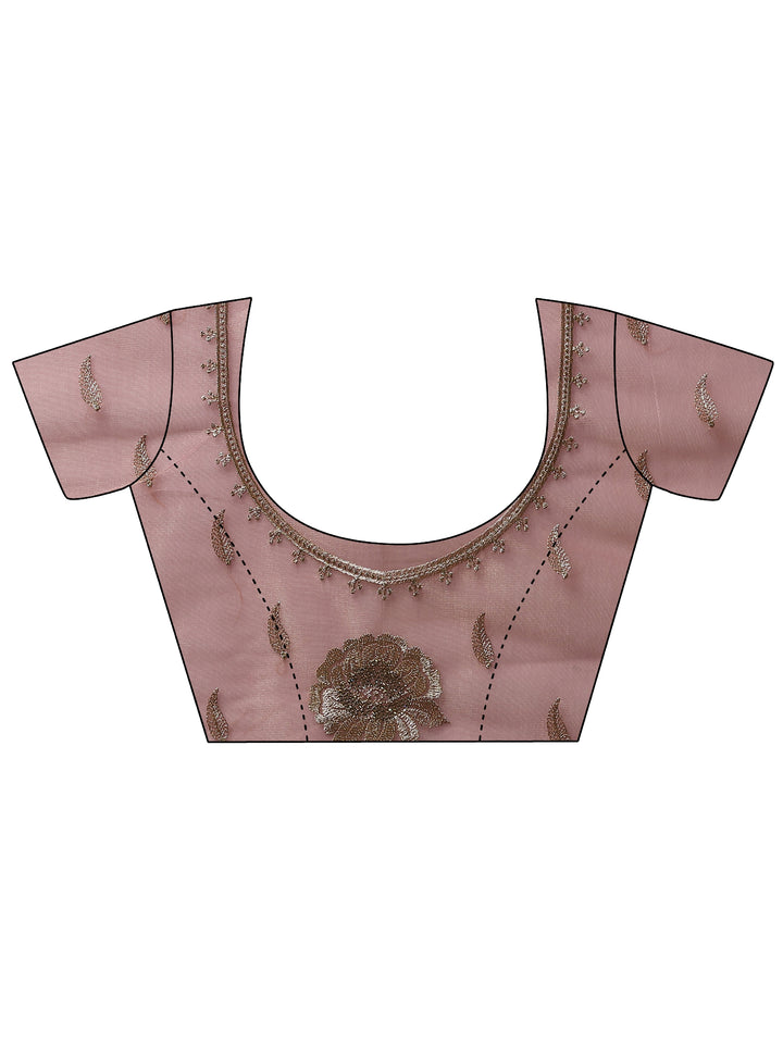 Pink Embroidered Nylon Sarees With Unstitched Blouse Piece