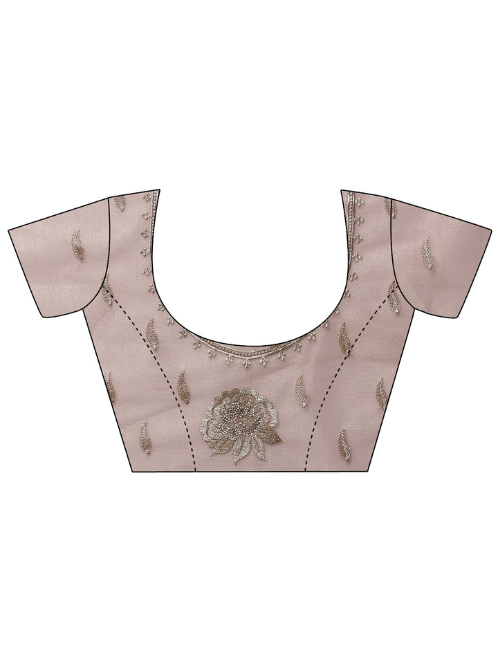 Mauve Embroidered Nylon Sarees With Unstitched Blouse Piece